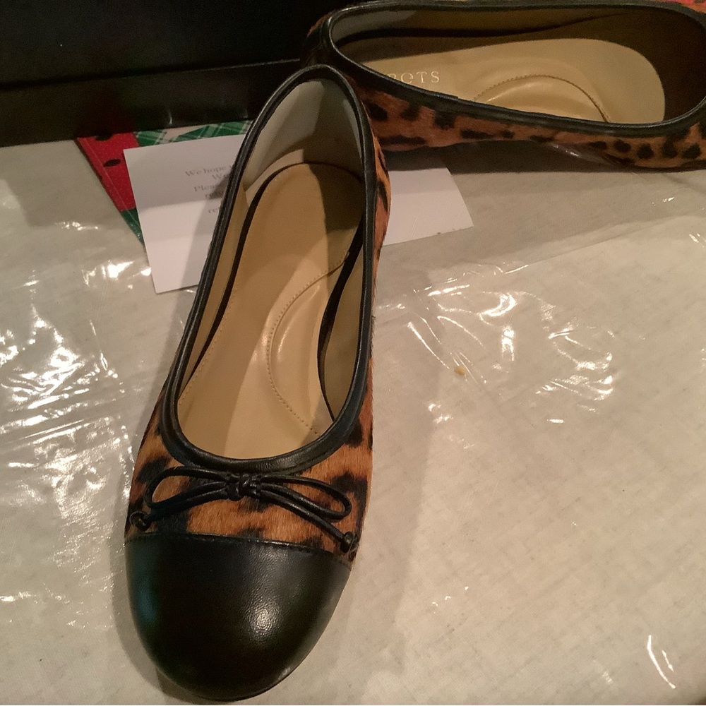 Talbots Leopard-Print Ballet Flats with Black Cap Toe